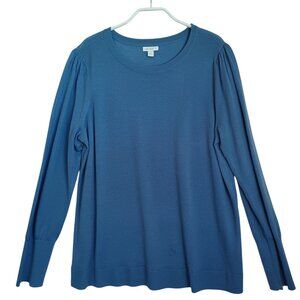 J Jill Sweater Merino Wool Long Sleeve Pullover Blue Womens Large